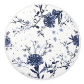 Blauwe bloemen keramische knop (Voorkant)