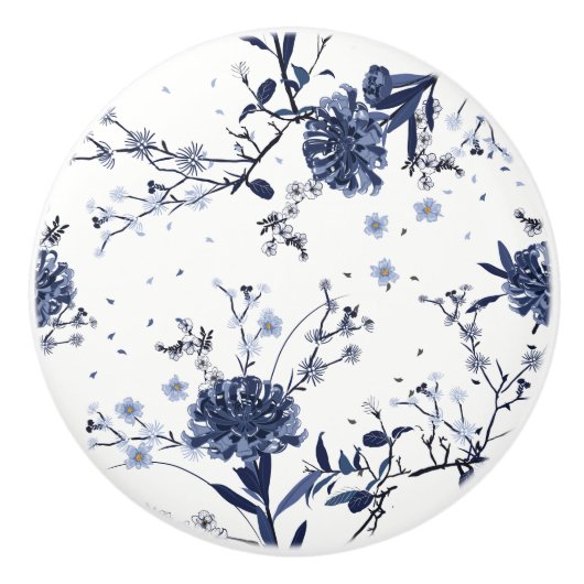 Blauwe bloemen keramische knop (Voorkant)