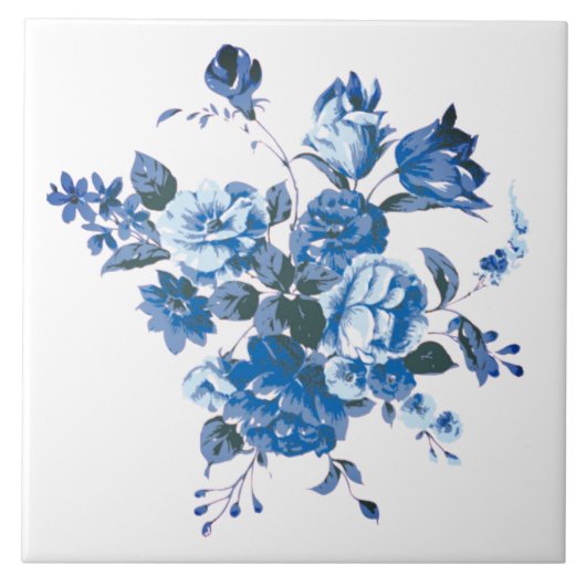 Blauwe Bloemen Keramische Tegel Retro Style Tegeltje (Voorkant)