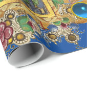 BLAUWE BLOEMEN KERSTPERKAMENT EN PARELTJES CADEAUPAPIER (Rol Hoek)