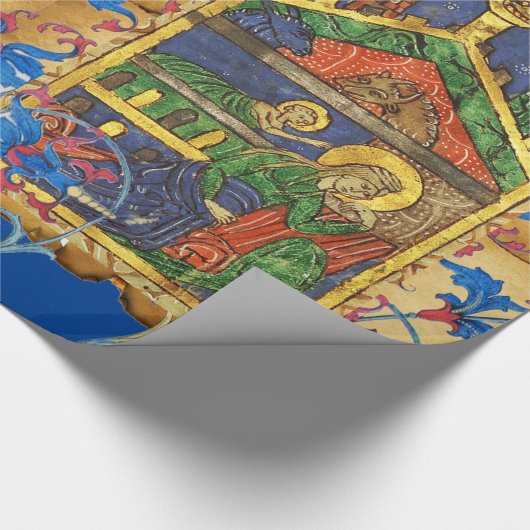 BLAUWE BLOEMEN KERSTPERKAMENT EN PARELTJES CADEAUPAPIER (Hoek)