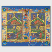 BLAUWE BLOEMEN KERSTPERKAMENT EN PARELTJES CADEAUPAPIER (Vlak)