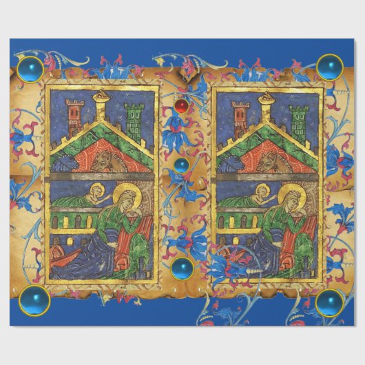 BLAUWE BLOEMEN KERSTPERKAMENT EN PARELTJES CADEAUPAPIER (Vlak)