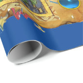 BLAUWE BLOEMEN KERSTPERKAMENT EN PARELTJES CADEAUPAPIER (Rol Hoek)