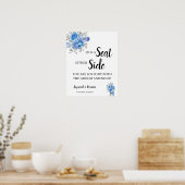 Blauwe bloemen kiezen een stoel aan weerszijden va poster (Keuken)