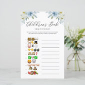 Blauwe bloemen Kinderboeken Emoji Baby shower Game (Staand voorkant)