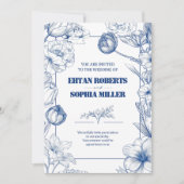 Blauwe Bloemen Klassieke Huwelijksuitnodiging Kaart (Voorkant)