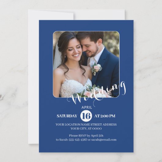 Blauwe Bloemen Klassieke Huwelijksuitnodiging Kaart (Achterkant)