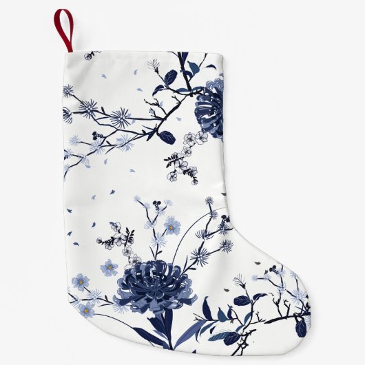 Blauwe bloemen kleine kerstsok (Voorkant)