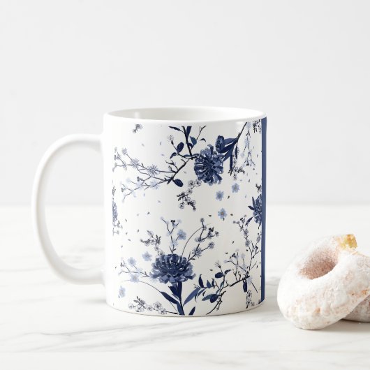 Blauwe bloemen koffiemok (Met donut)