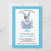 Blauwe Bloemen Konijn 1e Verjaardag voor Kinderen Kaart (Voorkant)