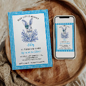 Blauwe Bloemen Konijn 1e Verjaardag voor Kinderen Kaart