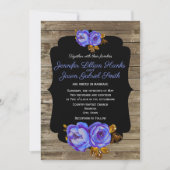 Blauwe bloemen, krijtbord rustiek bruin hout bruil kaart (Voorkant)