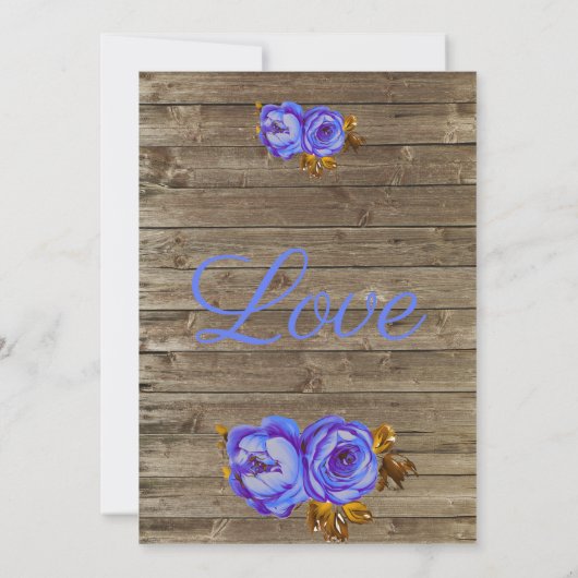 Blauwe bloemen, krijtbord rustiek bruin hout bruil kaart (Achterkant)