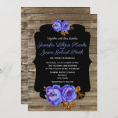 Blauwe bloemen, krijtbord rustiek bruin hout bruil kaart (Voorkant / Achterkant)