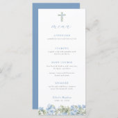Blauwe Bloemen Kruis Doopmenu voor Jongensdoop Menu