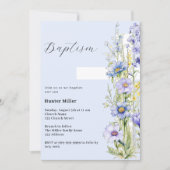 Blauwe bloemen kruis jongen Doop Kaart (Voorkant)