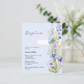 Blauwe bloemen kruis jongen Doop uitnodiging (Staand voorkant)