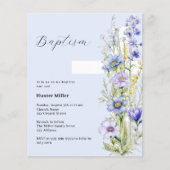 Blauwe bloemen kruis jongen Doop uitnodiging (Voorkant)