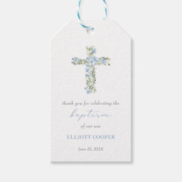 Blauwe Bloemen Kruis Meisje Doop Favoriet Tag Cadeaulabel