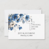 Blauwe bloemen kruis twee wordt een bruiloft save the date (Voorkant)