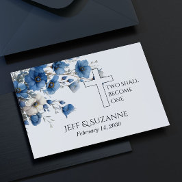 Blauwe bloemen kruis twee wordt een bruiloft save the date