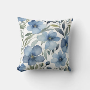 Blauwe Bloemen Kunst Bloemontwerp Aquarellen Kussen