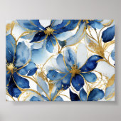 Blauwe Bloemen Kunstdruk met Gouden Accenten Poster (Voorkant)