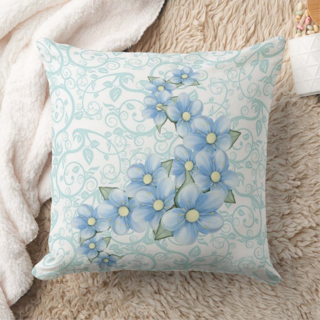 Blauwe Bloemen Kussen (Deken)