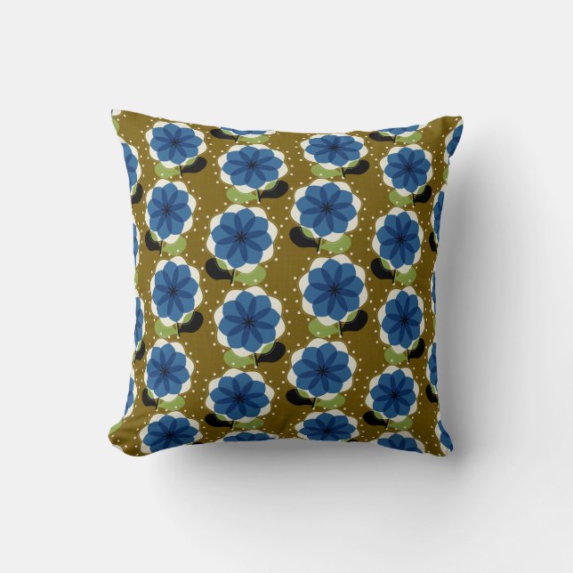 Blauwe bloemen kussen (Voorkant)