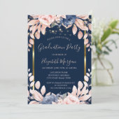 Blauwe bloemen, lampjes, hout, Lijst GraduPartij Kaart (Staand voorkant)