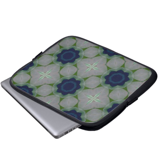 Blauwe Bloemen Laptophoes Laptop Sleeve (Voorkant onderkant)