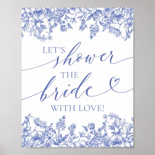 Blauwe Bloemen Laten we de bruid met liefdesbord d Poster (Voorkant)