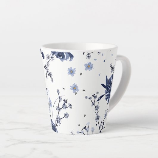 Blauwe bloemen latte mok (Rechterhoek)