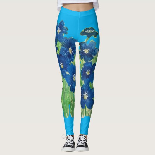 blauwe bloemen leggings (Voorkant)