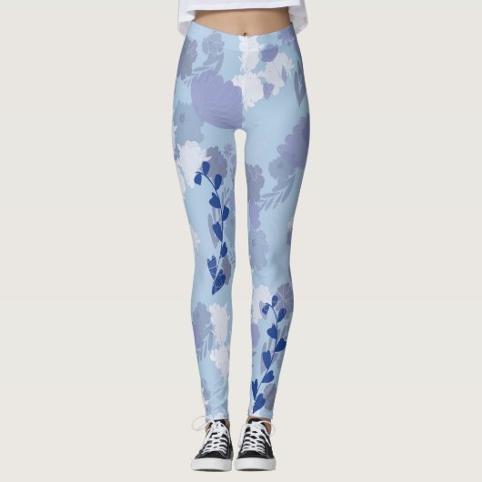 Blauwe bloemen leggings (Voorkant)
