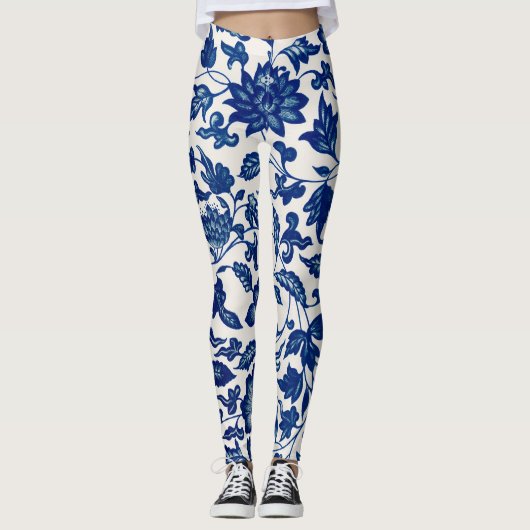 Blauwe bloemen leggings (Voorkant)