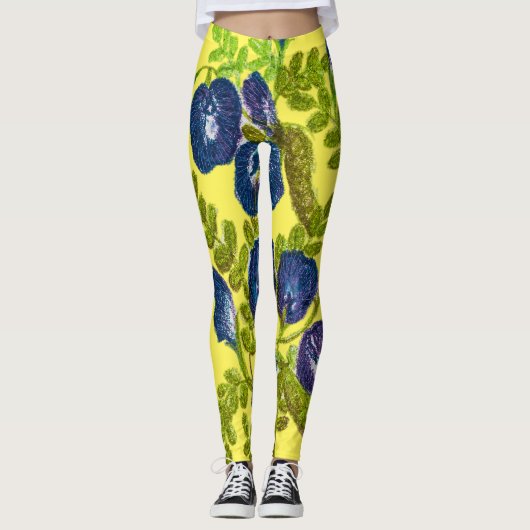 Blauwe bloemen Leggings (Voorkant)