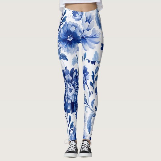 Blauwe bloemen leggings (Voorkant)
