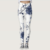 Blauwe bloemen leggings (Voorkant)