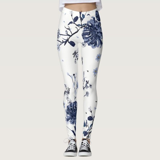 Blauwe bloemen leggings (Voorkant)