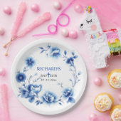 Blauwe bloemen lijst Chinoiserie bloemen jongen Do Papieren Bordje (Feest)