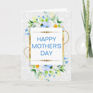 Blauwe Bloemen & Madeliefjes Moederdag Kaart