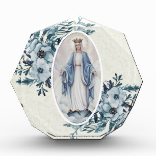 Blauwe Bloemen Madonna   Maagdelijke Mary   Kant Fotoblokken