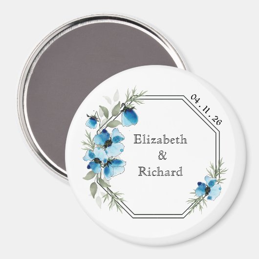 Blauwe bloemen magneet (Voorkant / Achterkant)