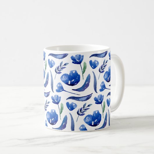 Blauwe bloemen. Marinebloemen. Botanisch vrouwelij Koffiemok (Voorkant rechts)