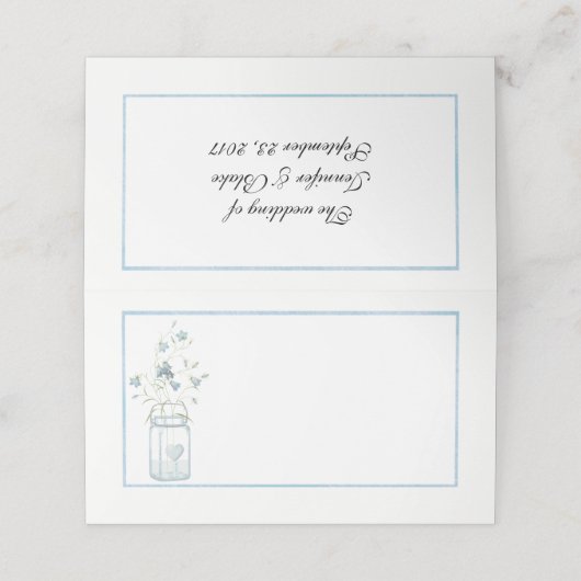 Blauwe Bloemen Mason Jar Wedding Gevouwen Plaats K Plaatskaartje (Buitenkant ongevouwen)