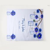 Blauwe bloemen Mason Jars Foto achtergrond Wandkleed (Voorkant (horizontaal))