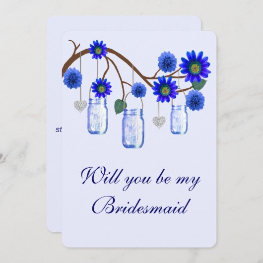 Blauwe Bloemen Mason Potten Bruidsmeisje Kaart (Voorkant / Achterkant)