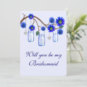 Blauwe Bloemen Mason Potten Bruidsmeisje Kaart (Staand voorkant)